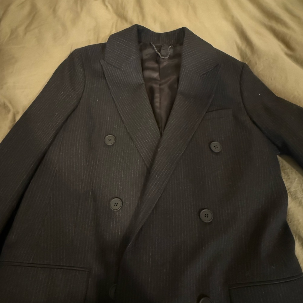 All Saints Charcoal Pinstripe Double-Breasted Suit